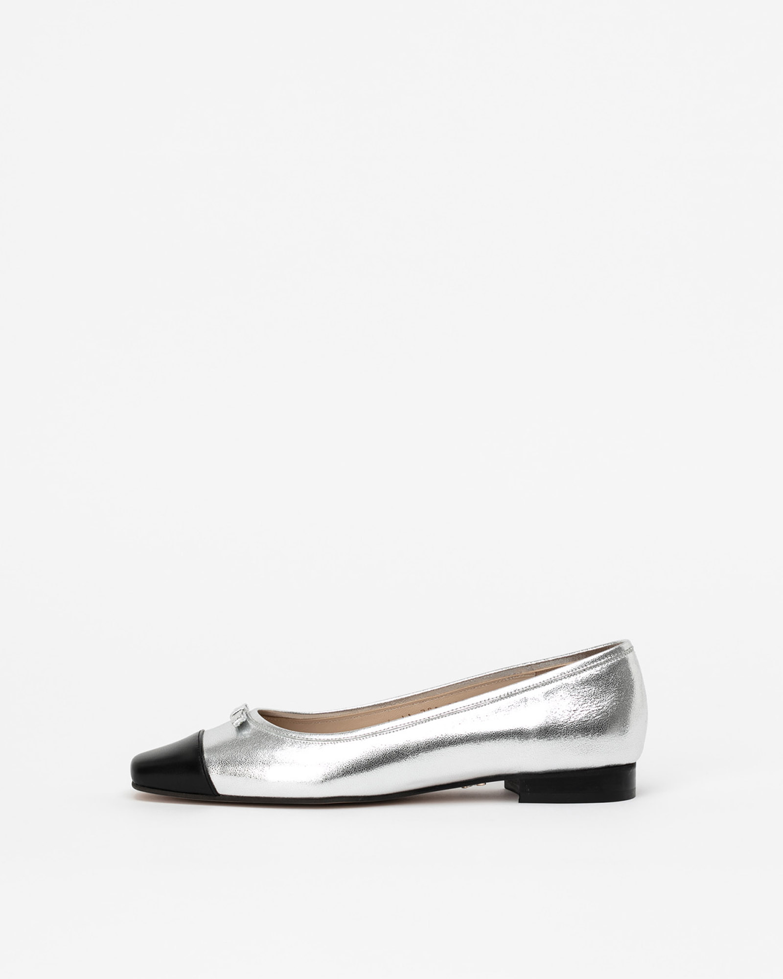 Revon Flat Shoes in Champagne Silver with Black Toe