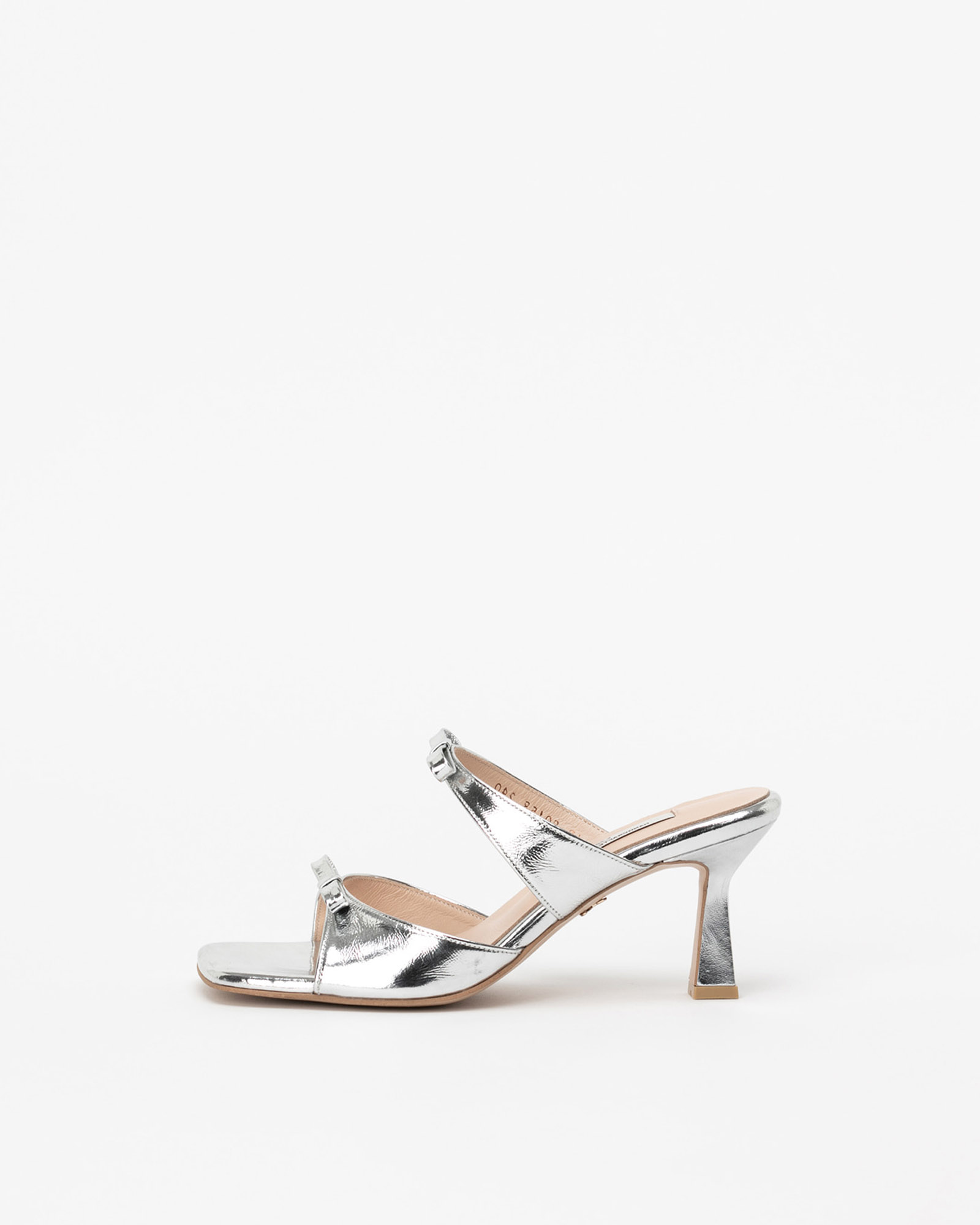 Durena Ribbon Strap Mule Sandals in Textured Silver
