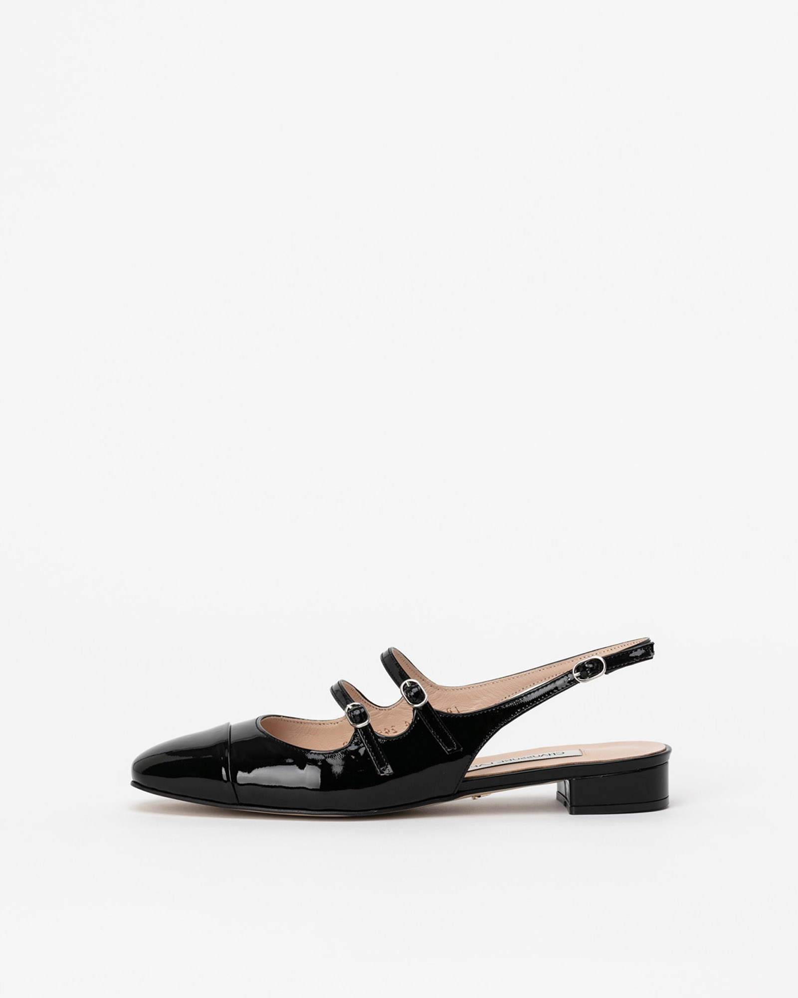 Crescin Maryjane Slingback Flat shoes in Black Patent