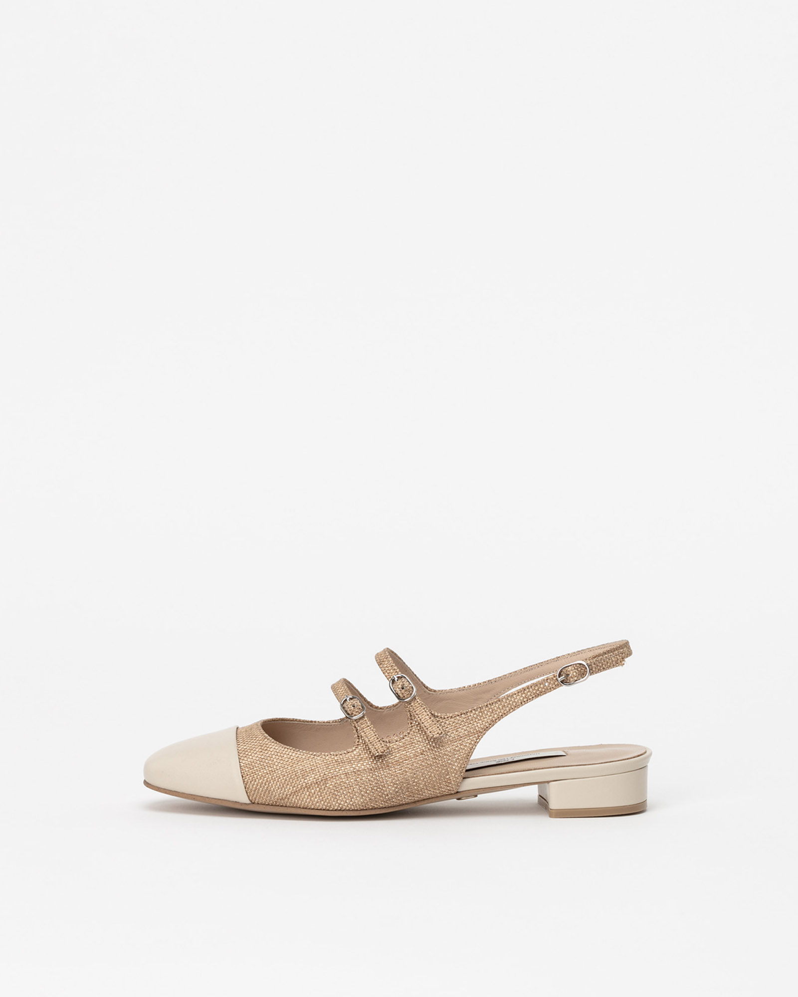 Crescin Maryjane Slingback Flat shoes in Natural Straw with Ivory Toe