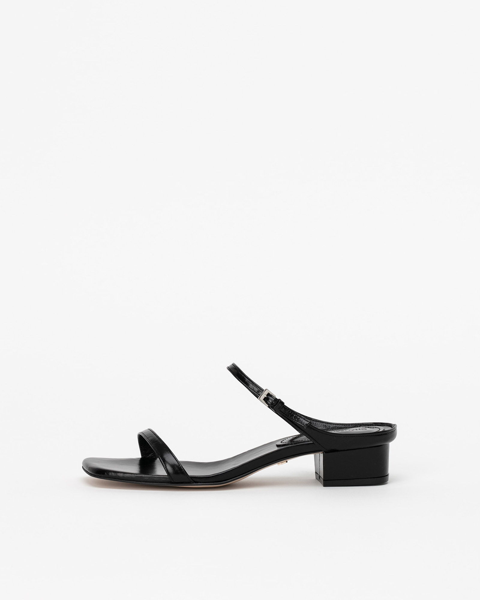 Sequire Buckled Strap Slide Sandals in Wrinkled Black