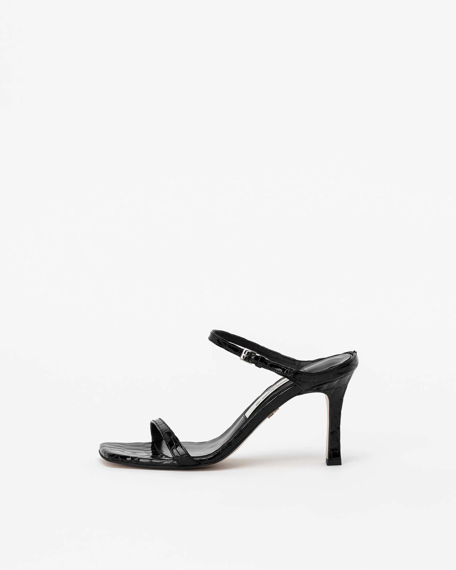 Sequire Buckled Strap Mule Sandals in Black Crocodile Prints