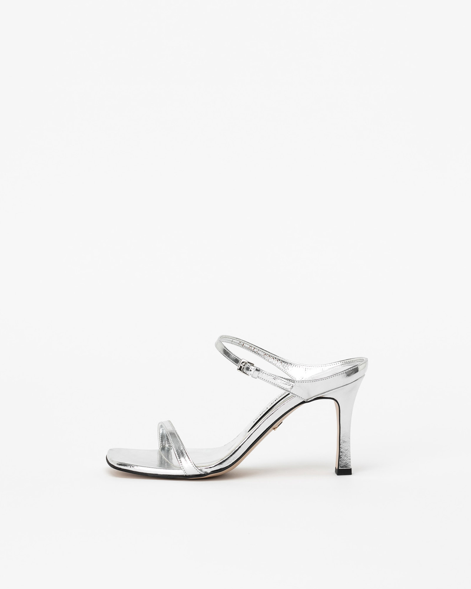 Sequire Buckled Strap Mule Sandals in Textured Silver