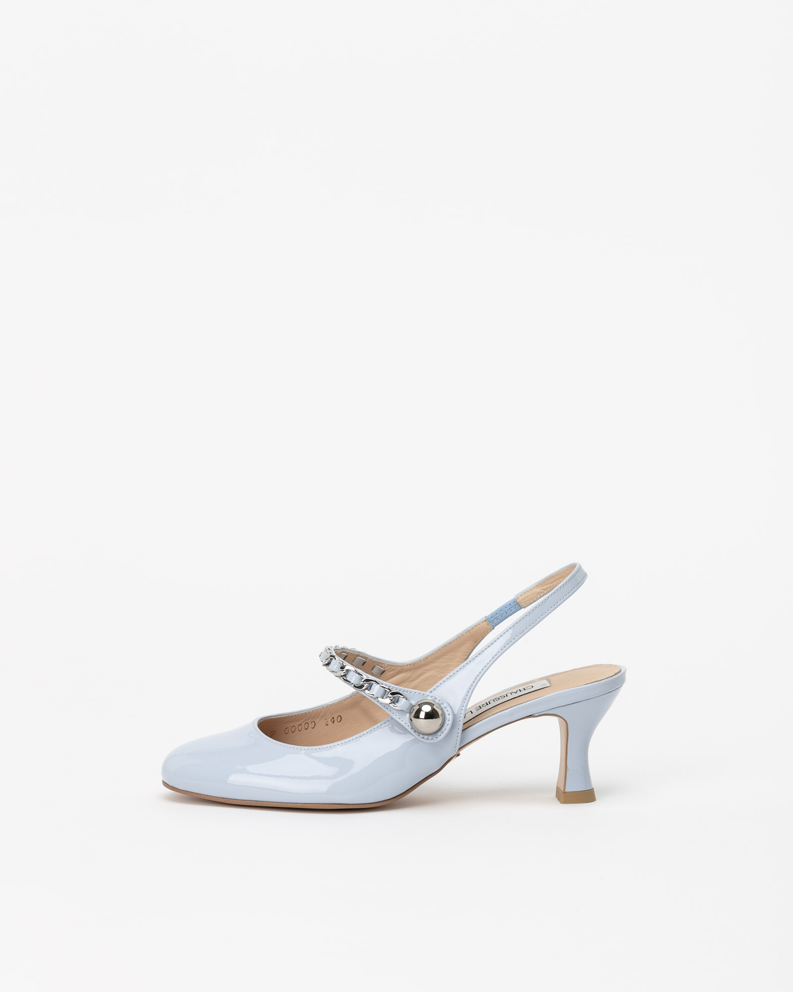 Aria Chained Slingback Pumps in Skywriting Patent