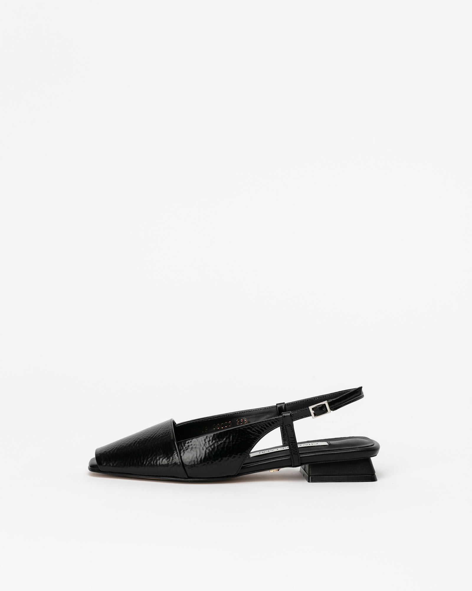 Hardtack Slingback Flat Shoes in Wrinkled Black Box