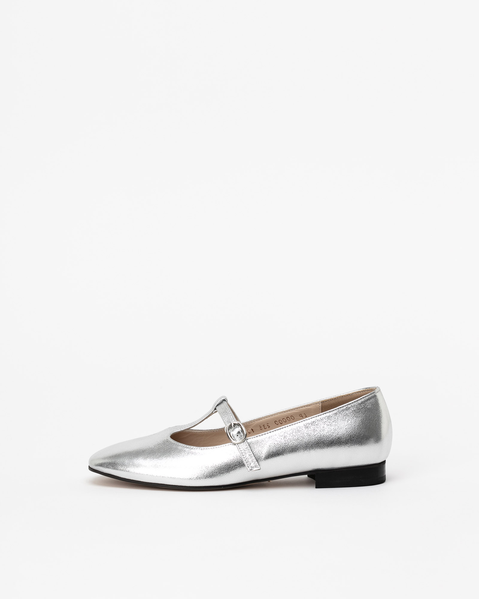 Spelt T-strap Flat Shoes in Champagne Silver