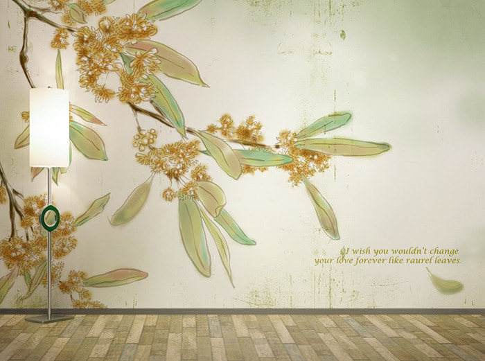 나무 벽지-11F007-laural tree 식물 거실 안방 3폭(주문 제작도 가능)