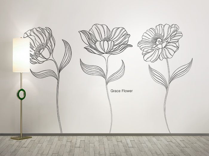 꽃 벽지-08F043-그레이스라인 흑백 심플 3폭(주문 제작도 가능)