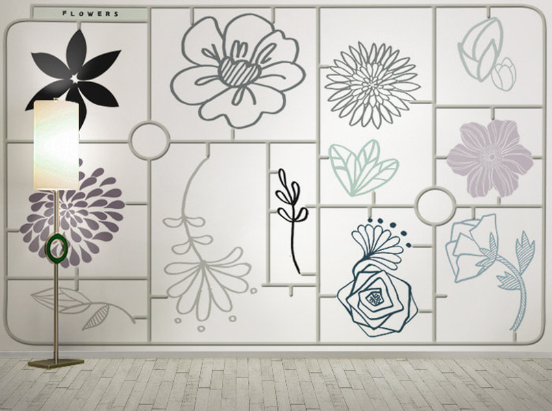 일러스트 꽃 벽지-15I015-3-조립 아이방 드레스룸 3폭(주문 제작도 가능)