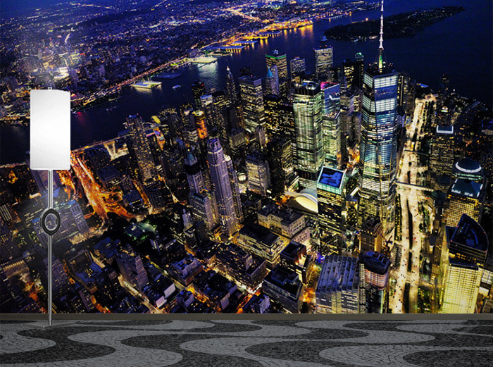 포토 벽지-18PH134 뉴욕 야경 불빛 건물 3폭(주문 제작도 가능)