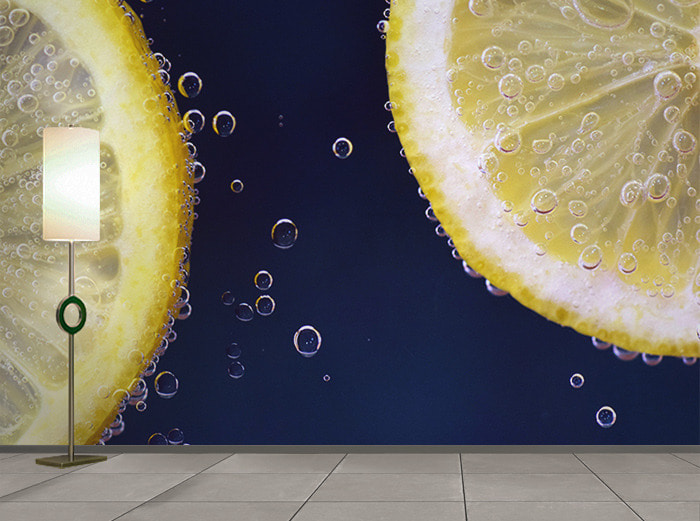 포토 벽지-18PH057 레몬 과일 물 그래픽시트지 3폭(주문 제작도 가능)