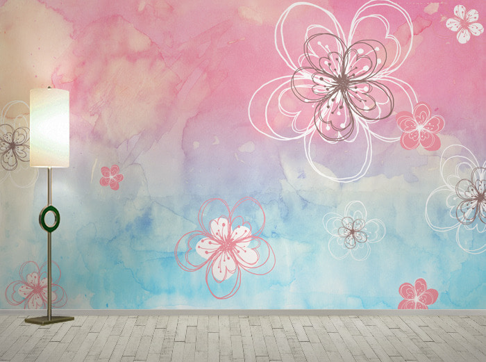 꽃 벽지-11F014-꽃바람 화사한 컬러풀 3폭(주문 제작도 가능)