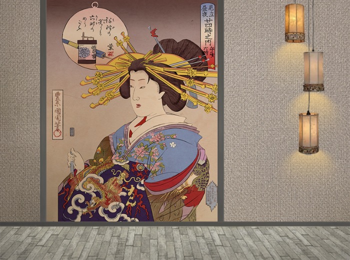 동양화 벽지 20O027 토요하라 쿠니치카 게이샤 3폭(주문 제작도 가능)