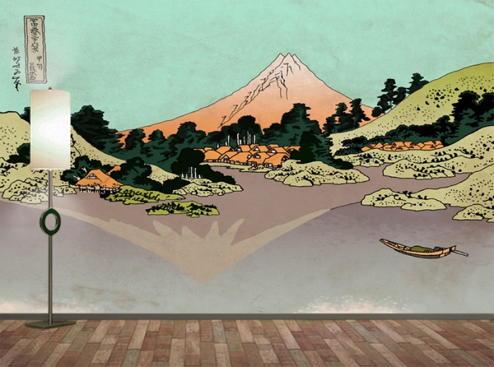일본화 벽지 20O030 가츠시카 호쿠사이 가와구치 호수에서 본 후지산 3폭(주문 제작도 가능)
