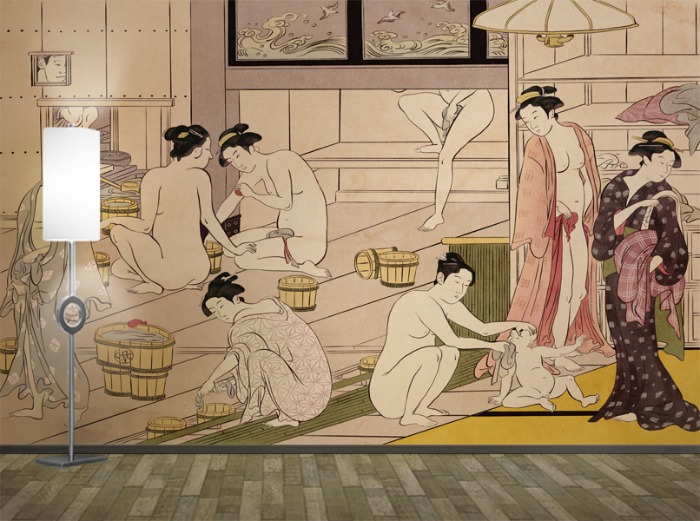 일본화 벽지 21O004 토리 키요나가 목욕탕의 여인들 3폭(주문 제작도 가능)