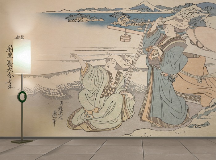 일본화 벽지 21O008 가츠시카 호쿠사이 해변의 두 여인 3폭(주문 제작도 가능)