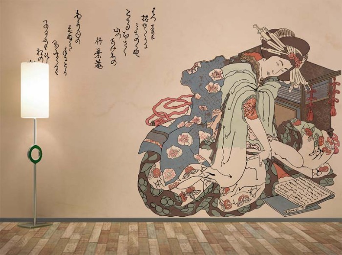 일본화 벽지 21O011 가츠시카 호쿠사이 게이샤 3폭(주문 제작도 가능)