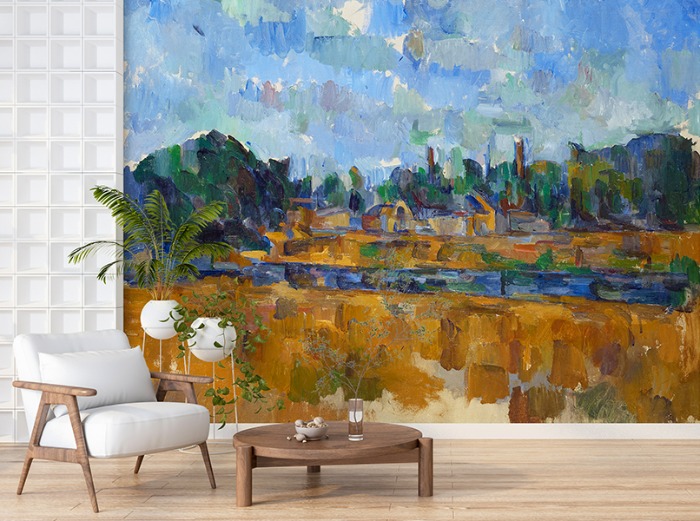 명화벽지 23p235 - Paul Cézanne 폴 세잔 Banks of a River 인상주의 강 나무 풍경 3폭(주문 제작도 가능)