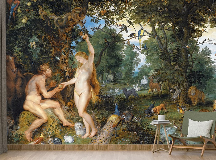 명화벽지 23p242 - 루벤스 Peter Paul Rubens 에덴동산 아담과 이브 3폭(주문 제작도 가능)