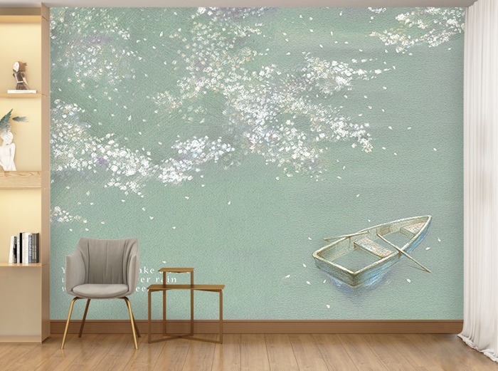 꽃 벽지-11F035-사쿠라아메 벚꽃 배경그림 거실 침실 3폭(주문 제작도 가능)