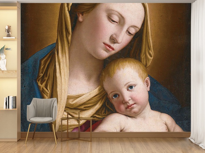 명화벽지 23p275 조반니 바티스타 살비 다 사소페라토 Giovanni Battista Salvi da Sassoferrato - Madonna And Child 성모 마리아 와 아기 예수 성화 3폭(주문 제작도 가능)