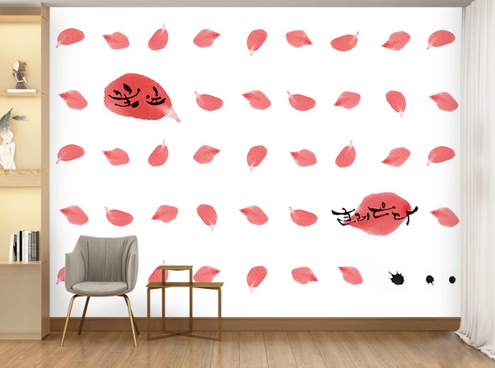꽃 벽지-10F013-꽃잎 패턴 핑크 나열 3폭(주문 제작도 가능)