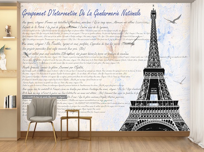 일러스트-11I056-프랑스 에펠탑 글자 신문 3폭(주문 제작도 가능)