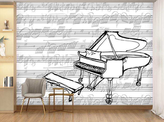 일러스트 벽지-10I068-Pianomelody 음악 침실 3폭(주문 제작도 가능)