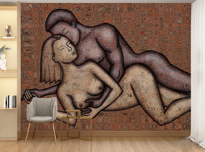 일러스트 벽지-17I013 남녀 커플 사랑 포즈 (by bubulina65) 3폭(주문 제작도 가능)