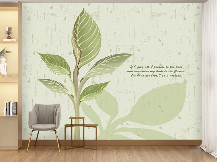 잎 벽지-07F090-갈래잎 잎 녹색 잎사귀 새싹 3폭(주문 제작도 가능)