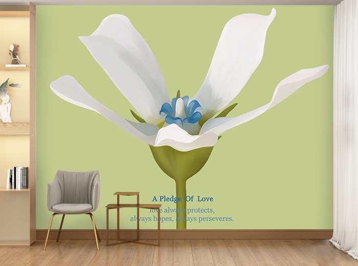 꽃 벽지-08F029-3-화이트플라워 만개한 꽃잎 3폭(주문 제작도 가능)
