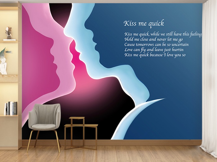 일러스트 벽지-09I028-키스 상징 컬러 남녀 영혼 교감 3폭(주문 제작도 가능)