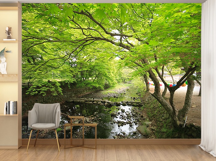포토 벽지-IMG_9410 나무 계곡 풍경 숲 자연 울창한 싱그러운 3폭(주문 제작도 가능)