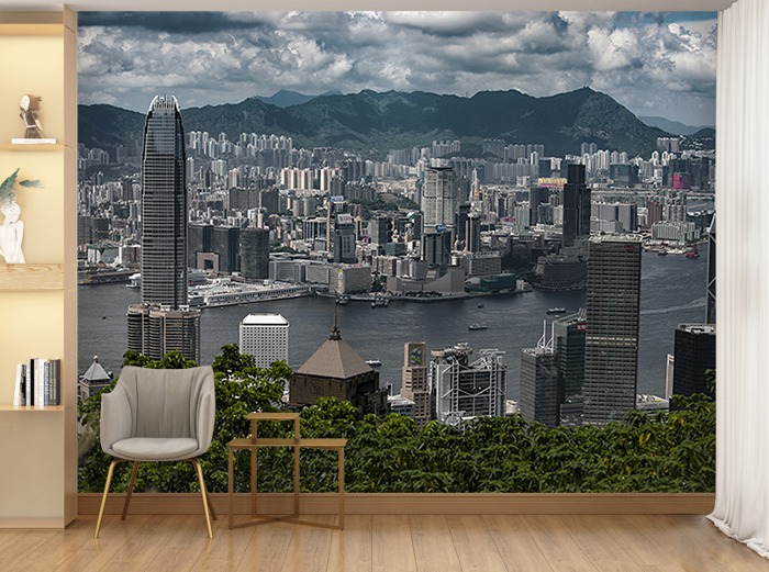 포토벽지-17PH257 홍콩 빌딩숲 자연 (by bluelightpictures) 3폭(주문 제작도 가능)