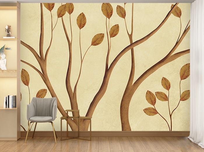 나무 벽지-08F055-세피아트리 세피아 갈색 나무 잎 가을 3폭(주문 제작도 가능)
