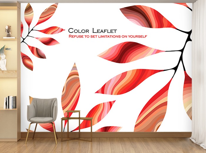 꽃 벽지-08F018-컬러잎 컬러풀 디지털 잎사귀 3폭(주문 제작도 가능)