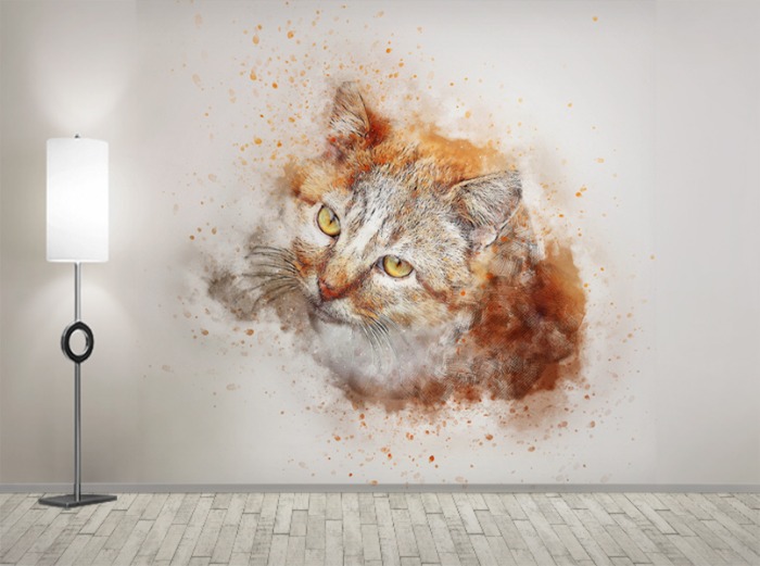 일러스트 그래픽벽지-19i018 고양이 수채화 그림 시트 3폭(주문 제작도 가능)