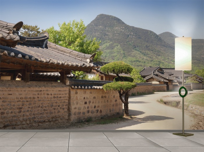 포토 벽지-21PH045 한옥 한국 전통 가옥 3폭(주문 제작도 가능)