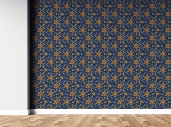 패턴벽지- 22PT004- 고급진 꽃문양 기하학 남색 패턴 3폭(주문 제작도 가능)