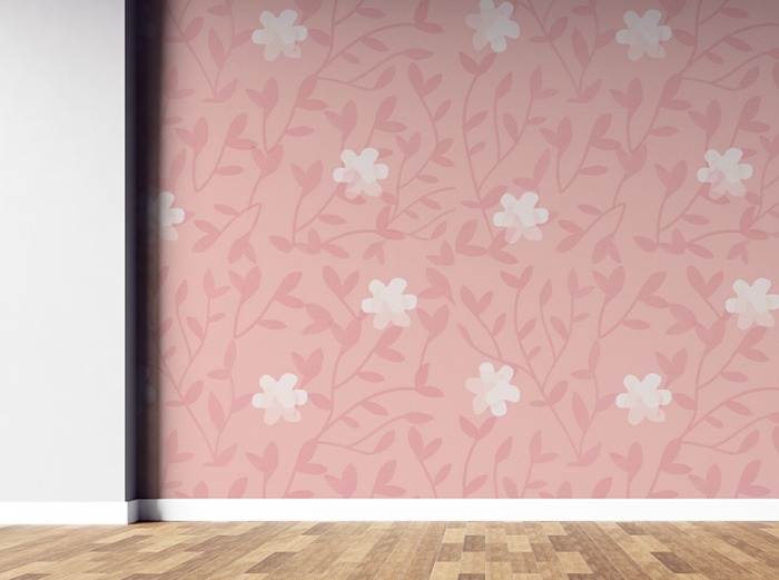 패턴벽지- 22PT021- 분홍 부드러운 색감 흰꽃
