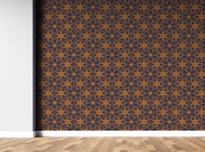 패턴벽지- 22PT005- 고급진 꽃문양 기하학 주황 패턴 3폭(주문 제작도 가능)