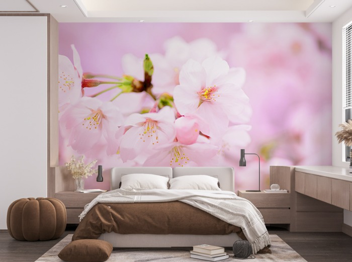 포토벽지 - 22PH022- 봄 벚꽃 화사한 핑크 침실 3폭(주문 제작도 가능)