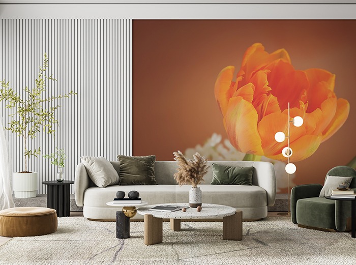 포토벽지-22ph135- 따뜻한 색감의 오렌지색 튤립 3폭(주문 제작도 가능)