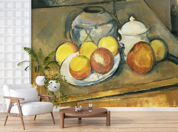 명화벽지 23p237 - Paul Cézanne 폴 세잔 Straw-Trimmed Vase, Sugar Bowl and Apples 꽃병 설탕그릇 사과 정물 3폭(주문 제작도 가능)