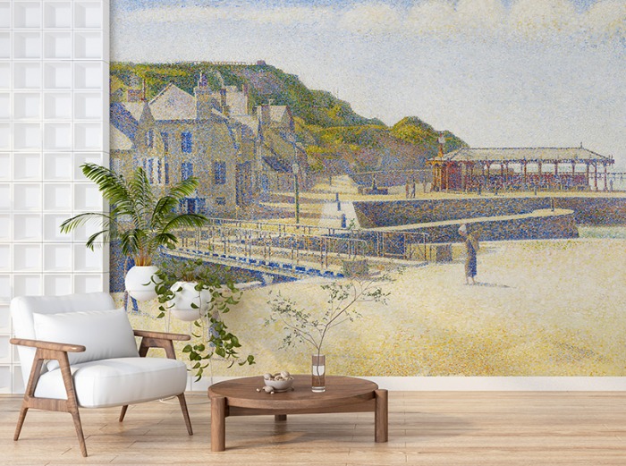 명화벽지 23p220 - Georges Seurat 조르주 쇠라 Port-en-Bessin 다리 강 마을 하늘 풍경 3폭(주문 제작도 가능)