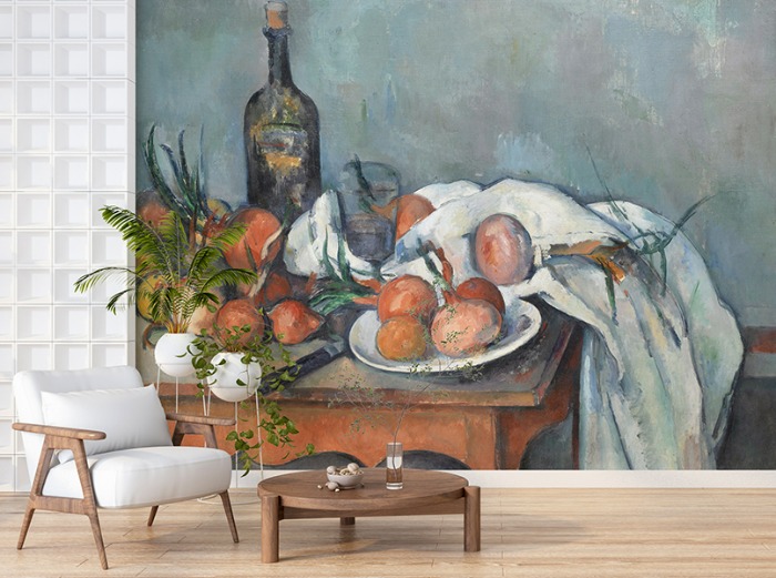 명화벽지 23p236 - Paul Cézanne 폴 세잔 Still Life with Onions 양파 정물 병 3폭(주문 제작도 가능)