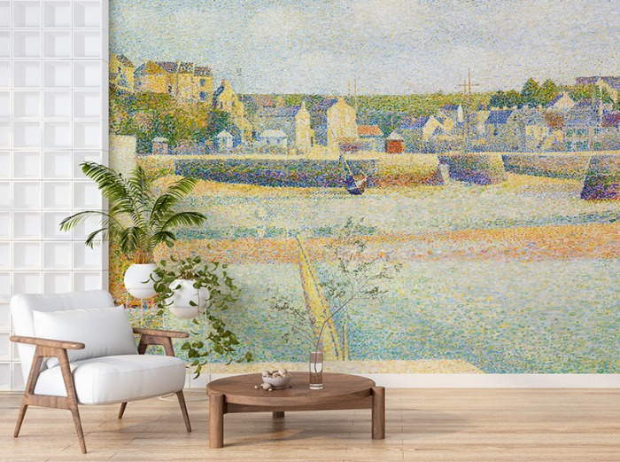 명화벽지 23p219 - Georges Seurat 조르주 쇠라 Port-en-Bessin, The Outer Harbor 점묘법 마을 강 하늘 풍경 3폭(주문 제작도 가능)