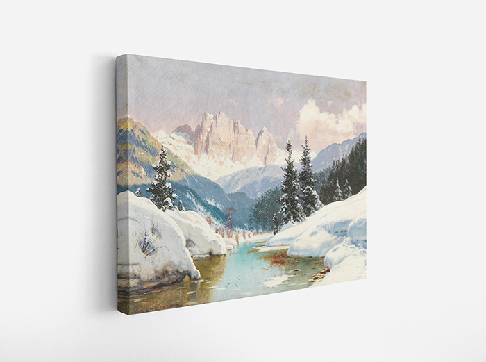 캔버스 액자(직사각)- 23AF031 Toni Haller 토니 할러 A Sunny Winter Day with a View of the Dolomites 겨울 나무 강 산 숲 하늘 풍경 액자