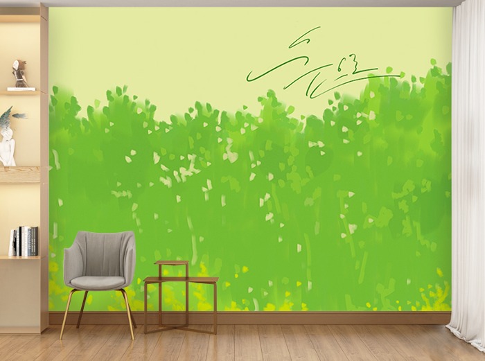 일러스트 벽지-10I055-숲으로 자연 녹색 안구친화 3폭(주문 제작도 가능)