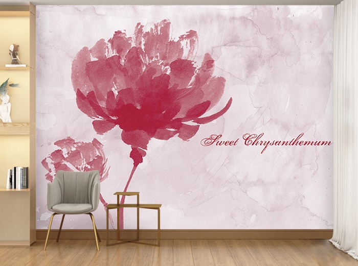 꽃 벽지-11F016-sweet chrysanthemum 핑크 색감 아늑함 3폭(주문 제작도 가능)